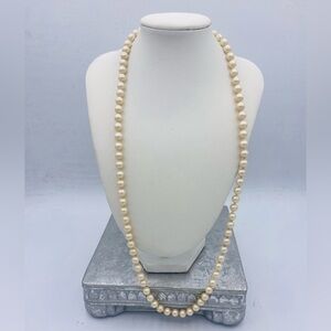 Vintage Monet Hand Knotted Elegant Faux Pearl Necklace Signed Monet 24” Long